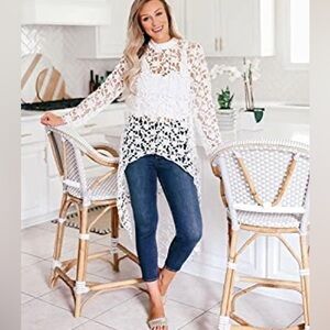 Pretty Garden White Flower Lace Swimsuit Cover Up High Neck Dress Size Large